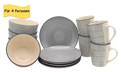 Produktbild von Keramik Frühstücks-Service - Grau 12-teilig für 4 Personen, Vintage Look, Spülmaschinen- & Mikrowellengeeignet