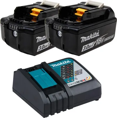 Produktbild von Makita 2x BL1830B Akku 3,0 Ah 18V Li-Ion mit Ladestandsanzeige + DC18RC Schnellladegerät - DC18RC-BL1830B-2x