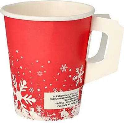 Produktbild von Papstar Trinkbecher mit Henkel, Pappe 0,2 l Ø 8 cm · 9,3 cm "Winter Time", 20 x 50 Stück