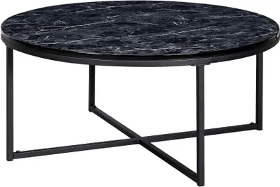 Produktbild von WOHNLING Couchtisch Marmor Optik Schwarz Tisch Ø80cm Wohnzimmertisch Rund Metall