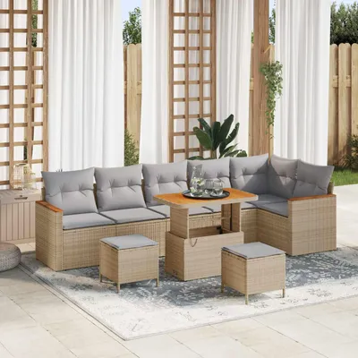 Image de Maison Exclusive - Ensemble de salon de jardin 9 pièces en polyrotin beige