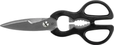 A pair of kitchen shears on a white background.