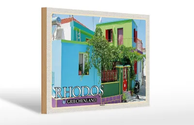 Produktbild von Holzschild Reise 30x20cm Rhodos Griechenland Koskinou Gasse