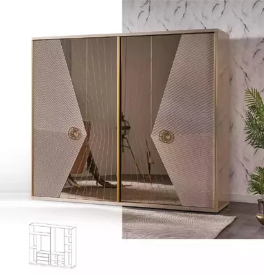 Produktbild von Beiger Kleiderschrank Holzschränke Schlafzimmer Möbel Edelstahlschrank