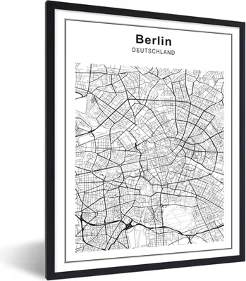 Produktbild von MuchoWow® Gerahmtes Poster Stadtplan - Berlin - Schwarz und weiß 60x80 cm - Poster mit Schwarzem Bilderrahmen Wandposter Rahmen Foto Bilder - Premium - Wanddeko Wohnzimmer