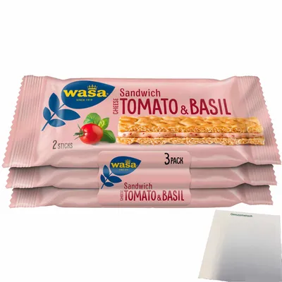 Produktbild von Wasa Knäckebrot Sandwich Käse, Tomate & Basilikum Multipack (120g Packung) + usy Block