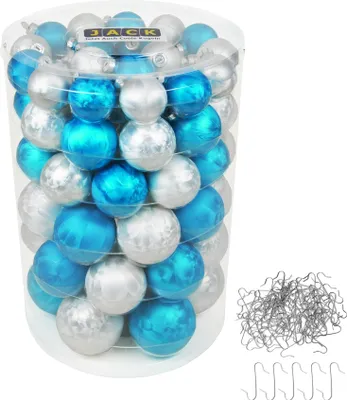 Produktbild von JACK by Inge Glas 60x Glas Christbaumkugeln 4 5 6 7 cm Eislack Weiß / Blau+ Haken