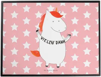 Produktbild von Mr. & Mrs. Panda Schreibunterlage Einhorn Dankeschön - Rot Pastell - Geschenk, Einhörner, schreibtischunterlage, tischpad, Unterlage Schreibtisch, Danksagung, Danke