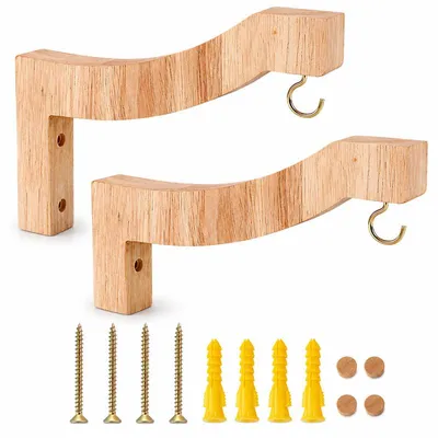 Produktbild von 2er Set Pflanzenhaken Holz Wandhaken 18 cm, Blumenampel Halterung mit Metallhaken, Pflanzenhalter für Vogelhaus, Windspiel, Blumentopf Innen & Außen