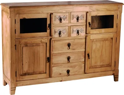 Produktbild von MiaMöbel Highboard Mexico Möbel 160x110x43 cm Landhausstil Glas Massivholz Pinie Honig