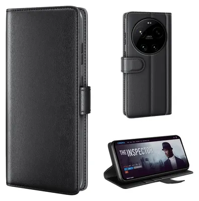 Produktbild von Echtleder Handyhülle für Xiaomi 17 Ultra Lederhülle Cover Case Tasche Klapphülle Fliphülle Leder Hülle Farbe: Schwarz