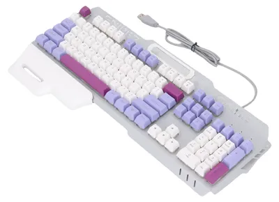 Obrázok produktu pre Mechanická klávesnica s 104 klávesmi, farebné podsvietenie, káblová USB klávesnica s opierkou na zápästie, odolná proti poliatiu, trojfarebná, fialová