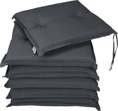 Produktbild von DETEX® Sitzkissen Stuhl 6er Set Wasserabweisend 43x39x5cm Befestigungsriemen Waschbar Reißfest Stuhlkissen Sitzauflage Sitzpolster Gartenstuhl Anthrazit