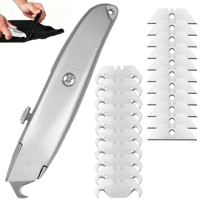Produktbild von Teppichmesser Hakenklinge mit 20 Ersatzklingen | Profi Cuttermesser für Teppich, PVC, Dachmaterialien