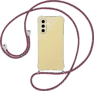 Produktbild von Handykette Backcover-Schutzhülle mit Band (Metall silberfarben) für Samsung Galaxy A26 5G - silber/blau/rot