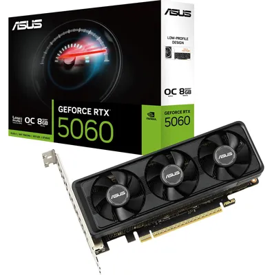 Immagine prodotto di Scheda grafica ASUS GeForce RTX 5060 8GB, modello RTX5060-O8G-LP-BRK, con memoria GDDR7 e connettori DP/HDMI