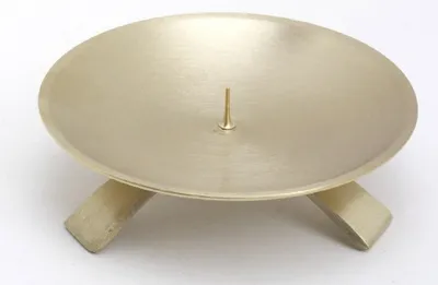 Produktbild von Kerzenleuchter Dreifuß Gold gebürstet kleinem Dorn Ø 11,5 cm, ideal für Taufkerzen, Kommunionkerzen