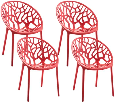 Produktbild von CLP 4er Set Gartenstühle Hope mit Lehne stapelbar wetterfest UV-beständig bis 150 kg rot