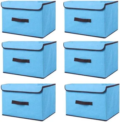 Produktbild von Ibenzoa® 6er-Set faltbare Leinen-Aufbewahrungsboxen mit Klappdeckel & Tragegriffen – 36×23×24 & 26×19×16 cm, kartonverstärkt