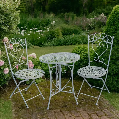 Produktbild von Tischgruppe Curly 2-Sitzer, Tisch Ø 60 cm, Höhe 71 cm, mit Zierornamenten