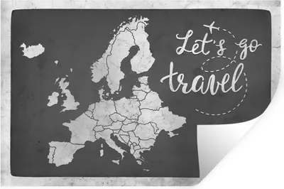 Produktbild von MuchoWow® Wandtattoo Wandsticker Wandaufkleber Vintage Eurocard mit dem Text "Let's go travel" - schwarz und weiß 90x60 cm Selbstklebend und Repositionierbar - Aufkleber