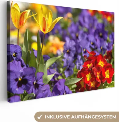 Produktbild von OneMillionCanvasses® - Leinwandbilder - 150x100 cm, Frühling - Blumen - Farben, Wandbilder Kunstdruck Wanddekoration