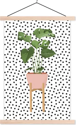 Produktbild von MuchoWow® Textilposter Pflanze - Monstera - Blumentopf 40x60 cm mit holzfarbenen Rahmen - Poster
