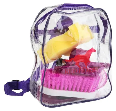 Immagine prodotto di set di toelettatura per cavalli in zaino viola 8 pezzi