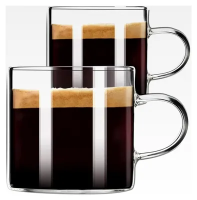 Produktbild von Espressotassen 2er-Set, 120 ml Isolierte Gläser aus Klarglas mit Griffen, Zubehör für Espressomaschinen, Teetassen