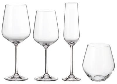 Produktbild von Bohemia Globo Gläserset - 16-teilig aus Kristallglas – Weingläser 60 cl & 49 cl - Champagnergläser 21 cl - Wassergläser 50 cl - Elegantes Design - Spülmaschinengeeignet