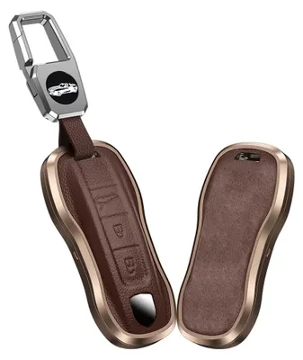 Sleutelhoes Alu-Leder für Porsche 3-Tasten braun