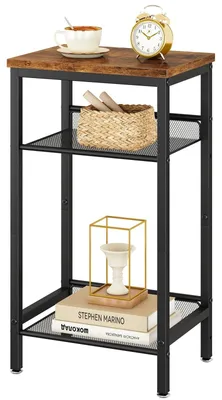 Image de Table de chevet - Table d'appoint - 38 x 28 x 73 cm - Marron - Style industriel avec étagère