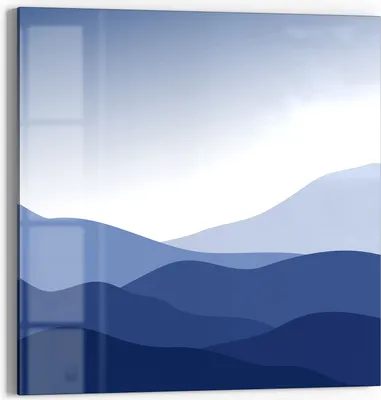 Produktbild von DEQORI Glasbild Echtglas 30x30 cm 'Berge im Blauschleier' Wandbild Bild modern Deko
