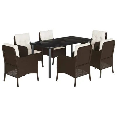 Produktbild von vidaXL 7-tlg. Garten-Essgruppe mit Kissen Braun Poly Rattan