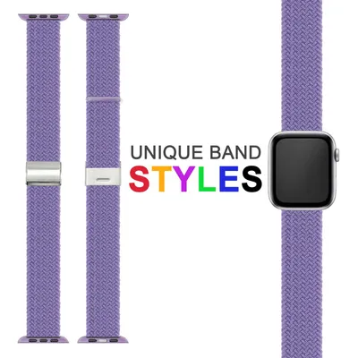 Immagine prodotto di Bracciale sportivo intrecciato NALIA, compatibile con cinturini Apple Watch Ultra/SE e serie 8/7/6/5/4/3/2/1, 42mm 44mm 45mm 49mm, cinturino per orologio iWatch da donna e da uomo, in nylon, colore: viola