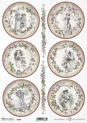 Immagine prodotto di ITD carta di riso decoupage tecnica artigianale tovagliolo di carta R1899 cornice, donne, vintage, ghirlande