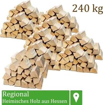 Produktbild von Brennholz Kaminholz Holz 240 kg Für Ofen und Kamin Kaminofen Feuerschale Grill Buche Feuerholz Buchenholz Holzscheite Wood 25 cm Flameup