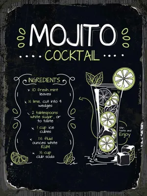 Produktbild von vianmo Holzschild 40x30 cm Mojito Cocktail Recipe Essen Trinken