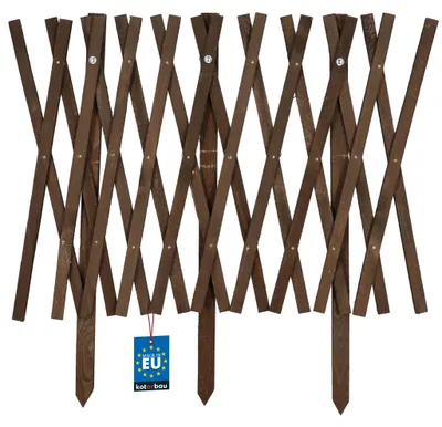 Produktbild von KOTARBAU® Ausziehbarer Gartenzaun aus Holz 150 x 60 cm Beeteinfassung Faltbare Beetumrandung Holzzaun für Garten Steckzaun Beetbegrenzung Holz Braun