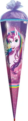 Produktbild von ROTH Schultüte groß Einhornportrait mit Glitzer 85 cm eckig Rot(h)-Spitze Tüllverschluss Zuckertüte Schulanfang
