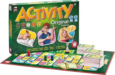 A board game box and game board are displayed, with game pieces and cards laid out on the board.