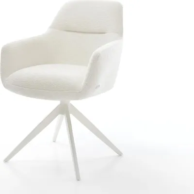 Produktbild von DELIFE Drehstuhl Pejo-Flex Bouclé Soft Beige Kreuzgestell breit Weiß 360° drehbar Wippfunktion Taschenfederkern