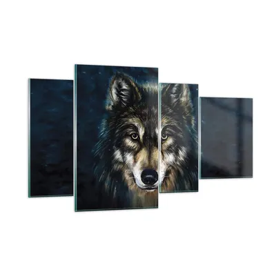 Produktbild von Bilder auf glas - 4 Teile - Wolf Dunkel Grafik - 120x70cm - Glasbilder - Wandbilder - Bilder - zum Aufhängen bereit - Wanddekoration aus Glas - Glas Bilder - Wandbild auf Glas - GDL120x70-4845
