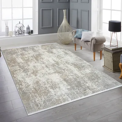 Image de Tapis moderne salon motif abstrait dans des tons discrets de beige et de crème Taille - 200 x 290 cm