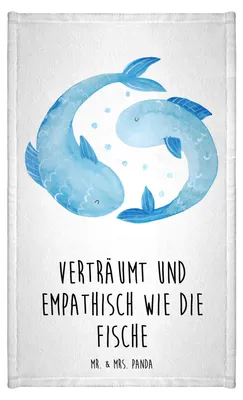 Produktbild von Mr. & Mrs. Panda Handtuch Sternzeichen Fische - Weiß - Geschenk, Fisch, Gästehandtuch 30x50, Klein, Geburtstag Februar, Frotteetuch, Kleines, März, Gästetuch, Sternbild