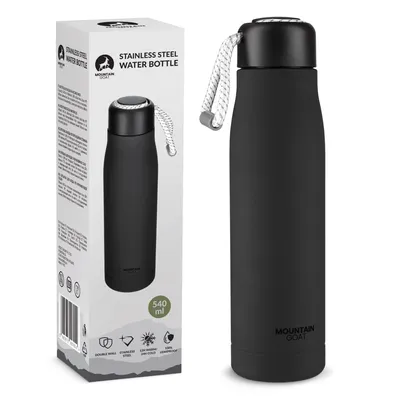 Produktbild von MOUNTAIN GOAT Thermoflasche, 540 ml, doppelwandig, aus Edelstahl, mit Trageschlaufe, Schwarz