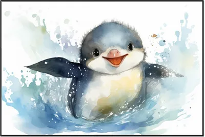 Produktbild von Wallario Wandbild Pinguin in Aquarell, Größe: 61 x 91,50 cm, Poster mit schwarzem Aluminiumrahmen