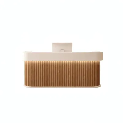 Produktbild von Reception Desk, Bar Counter, Rounded Corner Design, Vertical Stripe Pattern, Salon, Hotel, Store Front Desk Braun 160×60×100cm 【Baise+yuanmuse160】