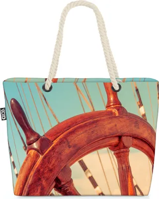 Produktbild von VOID Steuerrad Segelboot Yacht Strandtasche Shopper 58x38x16cm 23L XXL Einkaufstasche Tasche Reisetasche Beach Bag
