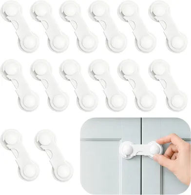 Imagen del producto de Cerraduras de seguridad para bebés, 12 unidades, color blanco, sin necesidad de taladrar, con cierre adhesivo, para puertas y cajones